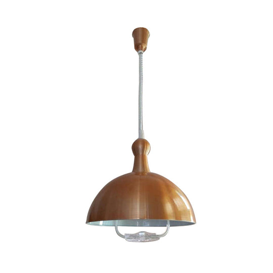 Extendable Domed Hanging Fixture - Industrial Style Chrome/Red Aluminum Ceiling Pendant With Handle