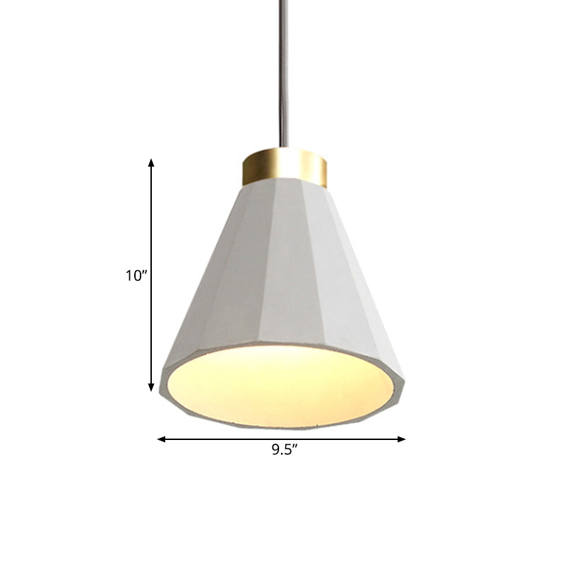 Industrial Cement Pendant Light - 8.5"/9.5" Wide Cone Shade - 1 Light Grey Hanging Ceiling Fixture