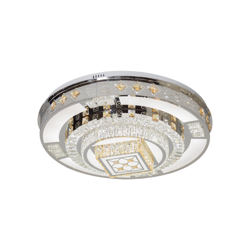 Modern Chrome Led Round Flush Mount Crystal Ceiling Light In Warm/White 19.5/31.5 Wide