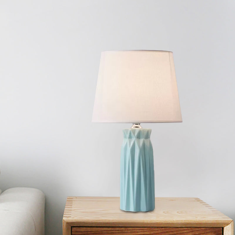 Ksora - Pink/Blue Fabric Cone Reading Light Modernism 1-Bulb Pink/Blue Night Table Lamp with Ceramic Base