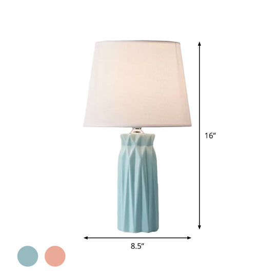 Modern Fabric Cone Led Night Table Lamp - 1-Bulb Pink/Blue Ceramic Base