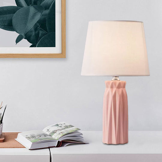 Ksora - Pink/Blue Fabric Cone Reading Light Modernism 1-Bulb Pink/Blue Night Table Lamp with Ceramic Base