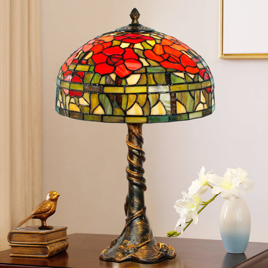 Eliana - Tiffany-Style Stained Glass Dome Desk Lamp: Green-Red Task Lighting