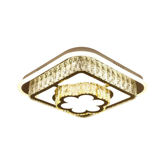 Contemporary Crystal Ceiling Lamp: Round/Flower Led Flushmount Lighting Silver With Warm/White Light