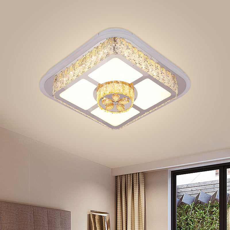 Contemporary Crystal Ceiling Lamp: Round/Flower Led Flushmount Lighting Silver With Warm/White Light