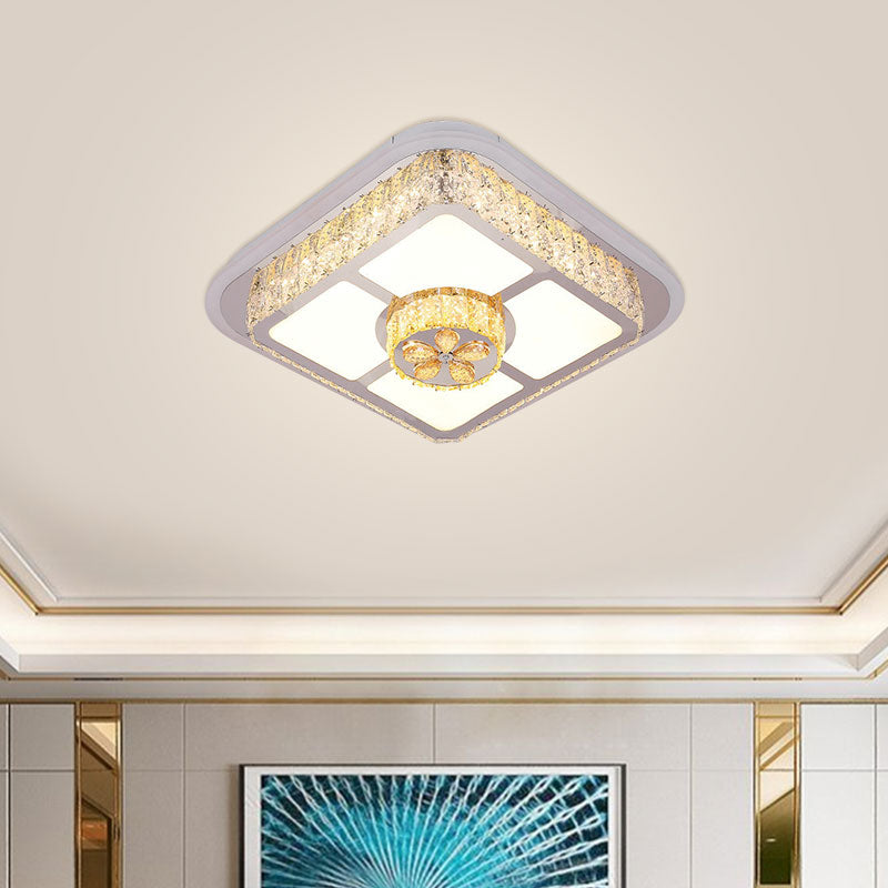 Contemporary Crystal Ceiling Lamp: Round/Flower Led Flushmount Lighting Silver With Warm/White Light