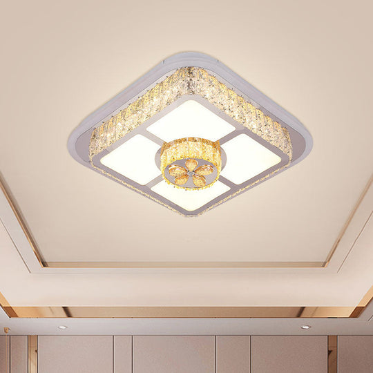 Contemporary Crystal Ceiling Lamp: Round/Flower Led Flushmount Lighting Silver With Warm/White Light