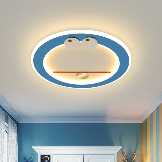 Cartoon Cat Acrylic LED Flush Mount Light in Blue with Warm/White Glow