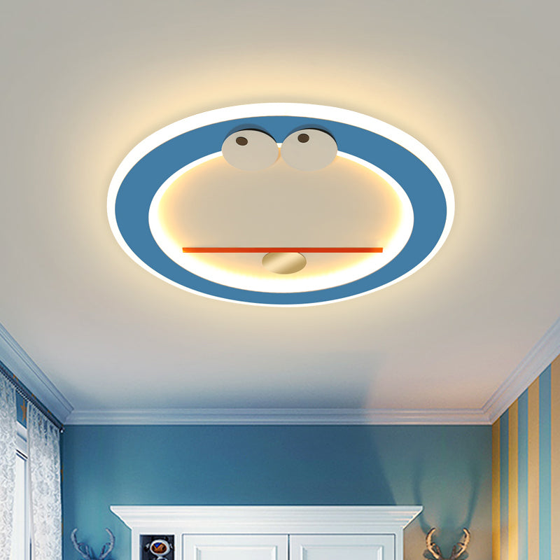 Cartoon Cat Acrylic Led Flush Mount Light In Blue With Warm/White Glow / White