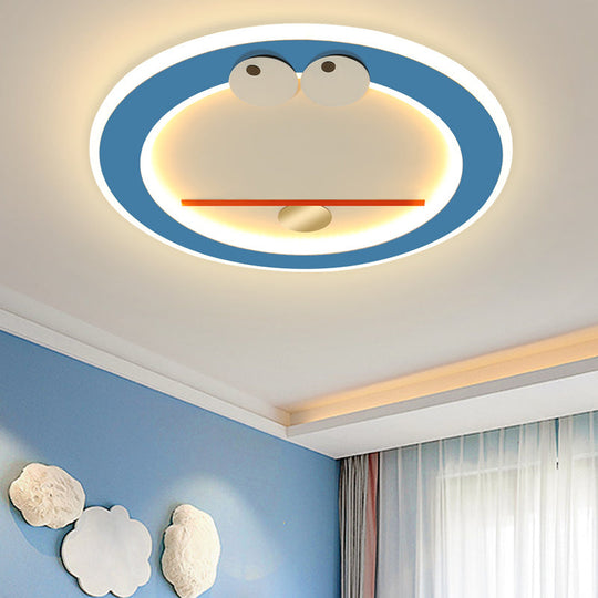 Cartoon Cat Acrylic LED Flush Mount Light in Blue with Warm/White Glow