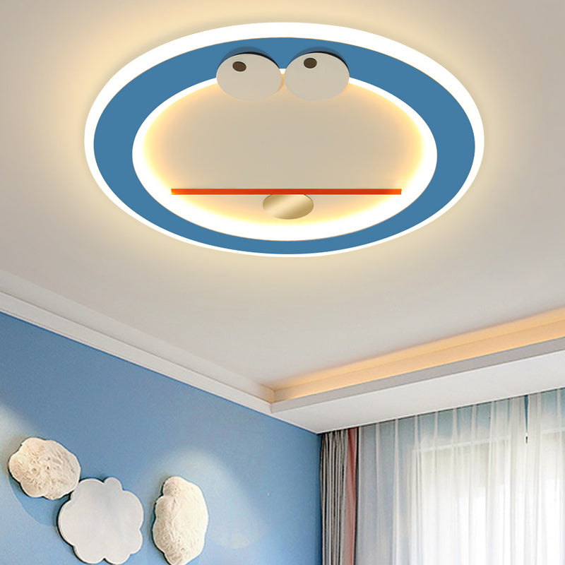 Cartoon Cat Acrylic Led Flush Mount Light In Blue With Warm/White Glow