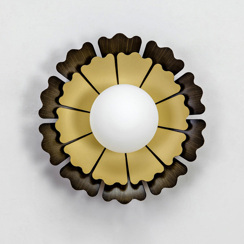 Opal Glass Kids Wall Light In Black-Gold For Sunflower Bedroom