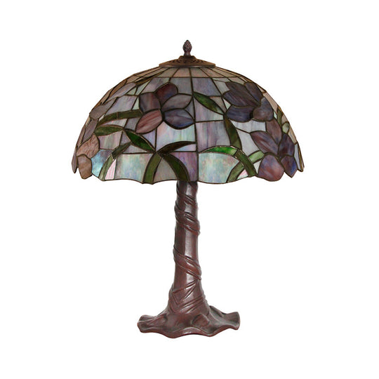 Tiffany Cut Glass Table Lamp With Pull Chains - 1-Head Domed Nightstand Light In Coffee