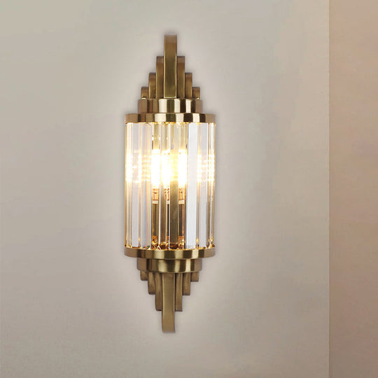 Modern Clear Crystal Wall Sconce - Brass Flush Mount Bedside Light