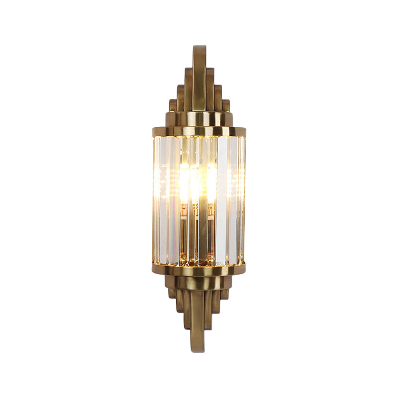 Modern Clear Crystal Wall Sconce - Brass Flush Mount Bedside Light