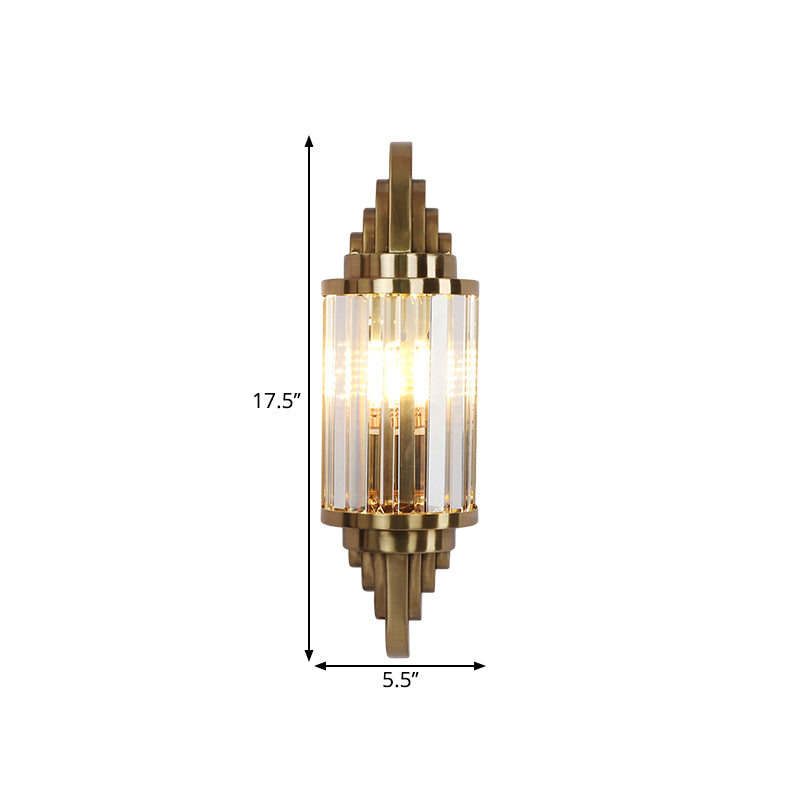 Modern Clear Crystal Wall Sconce - Brass Flush Mount Bedside Light