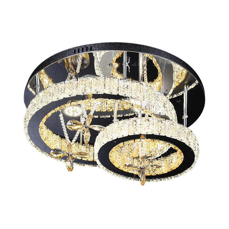 Modern Chrome LED Circle Ceiling Lamp with Cut Crystal Semi-Mount and Remote Stepless Dimming