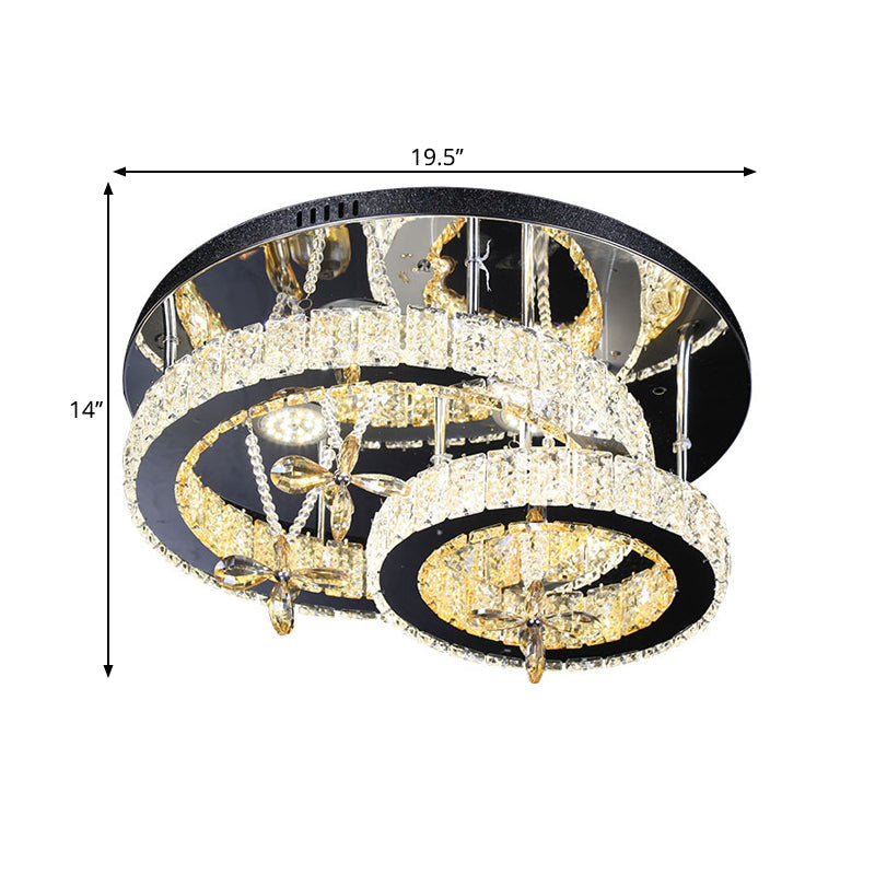 Modern Chrome LED Circle Ceiling Lamp with Cut Crystal Semi-Mount and Remote Stepless Dimming