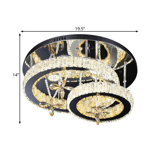 Modern Chrome Led Circle Ceiling Lamp With Cut Crystal Semi-Mount And Remote Stepless Dimming