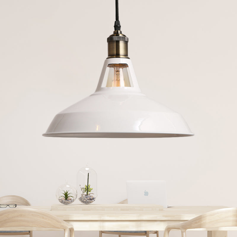 Industrial Loft Barn Pendant Ceiling Light - 1 Bulb Metallic Hanging Lamp In Black/White Choose Size