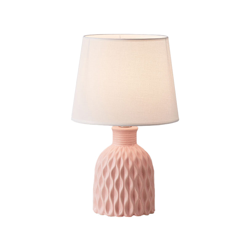 Contemporary Cone Table Lamp - Fabric Shade Ceramic Base 1 Bulb Pink/Lemon Green/Royal Blue Reading