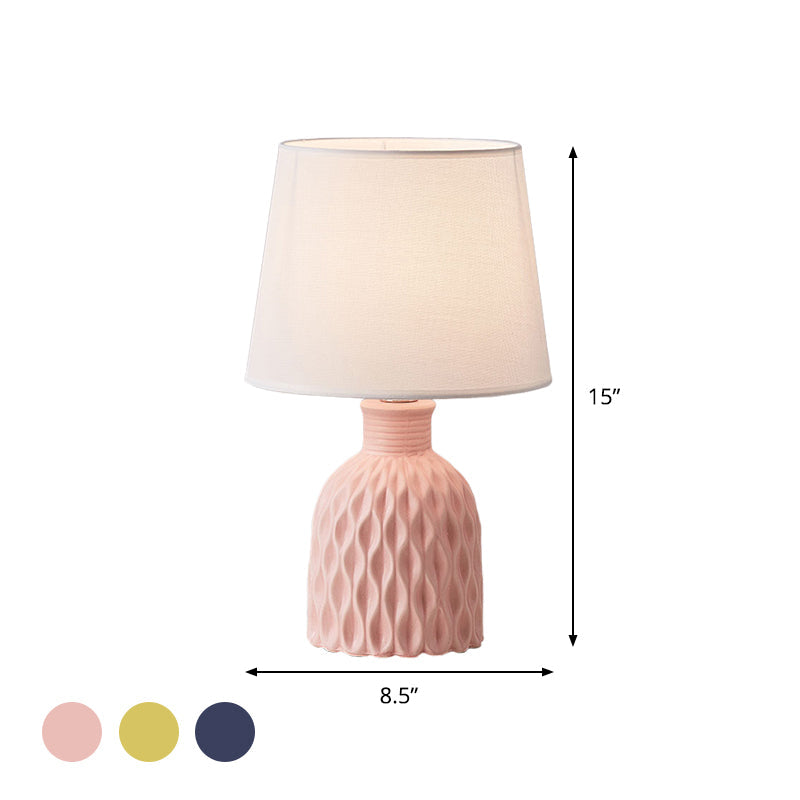 Contemporary Cone Table Lamp - Fabric Shade Ceramic Base 1 Bulb Pink/Lemon Green/Royal Blue Reading