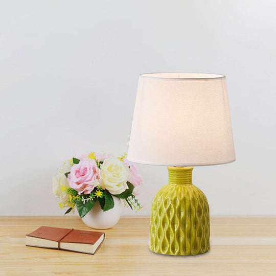 Contemporary Cone Table Lamp - Fabric Shade Ceramic Base 1 Bulb Pink/Lemon Green/Royal Blue Reading