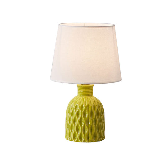 Contemporary Cone Table Lamp - Fabric Shade Ceramic Base 1 Bulb Pink/Lemon Green/Royal Blue Reading