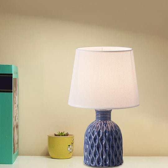 Contemporary Cone Table Lamp - Fabric Shade Ceramic Base 1 Bulb Pink/Lemon Green/Royal Blue Reading