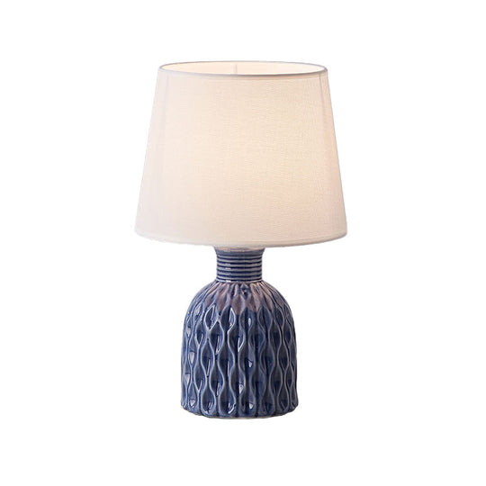 Contemporary Cone Table Lamp - Fabric Shade Ceramic Base 1 Bulb Pink/Lemon Green/Royal Blue Reading