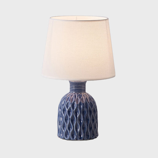 Contemporary Cone Table Lamp - Fabric Shade Ceramic Base 1 Bulb Pink/Lemon Green/Royal Blue Reading