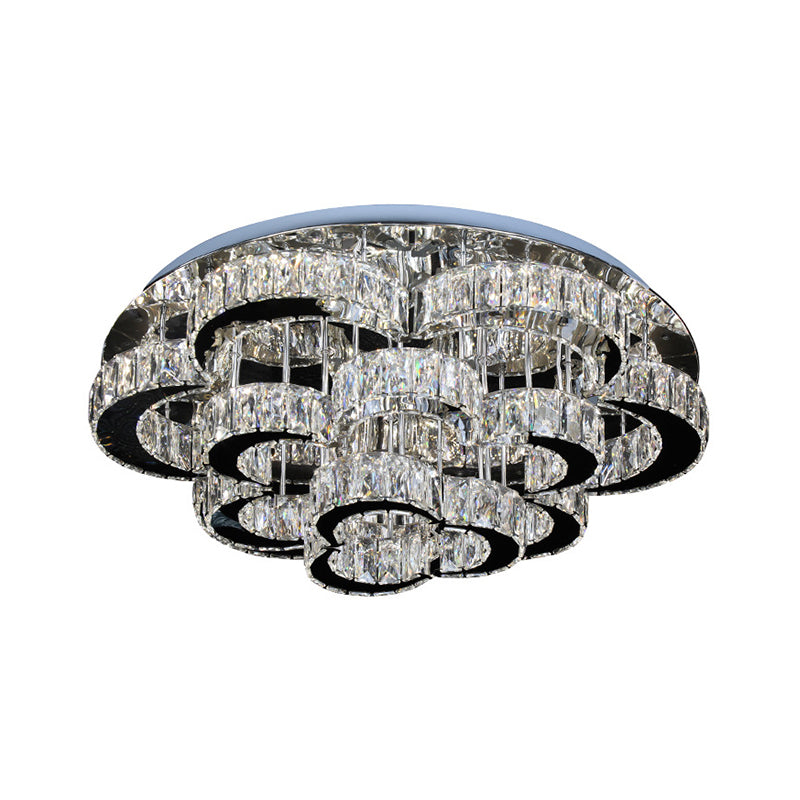 Modernist Crystal LED Ceiling Fixture in Chrome - Tiered Floral Design with Remote Control Dimming