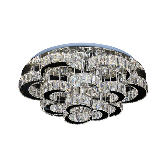 Modernist Crystal Led Ceiling Fixture In Chrome - Tiered Floral Design With Remote Control Dimming