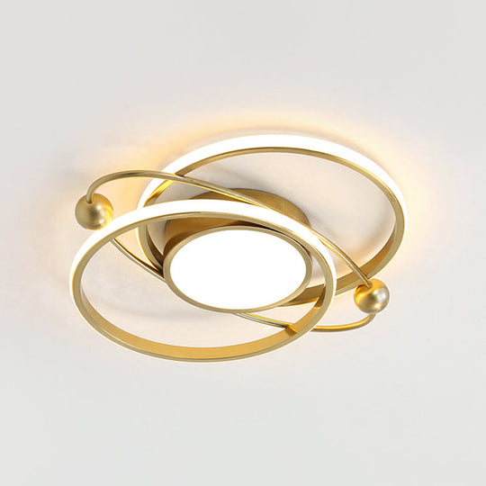 Gold Led Modern Flush Ceiling Light - Semi Mount Circular Design With Warm/White For Bedroom