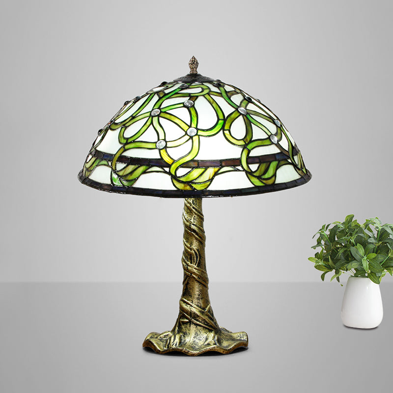 Baroque Stained Glass Table Lamp: Hand-Cut Bowl Design With Pull Chains Brass Finish