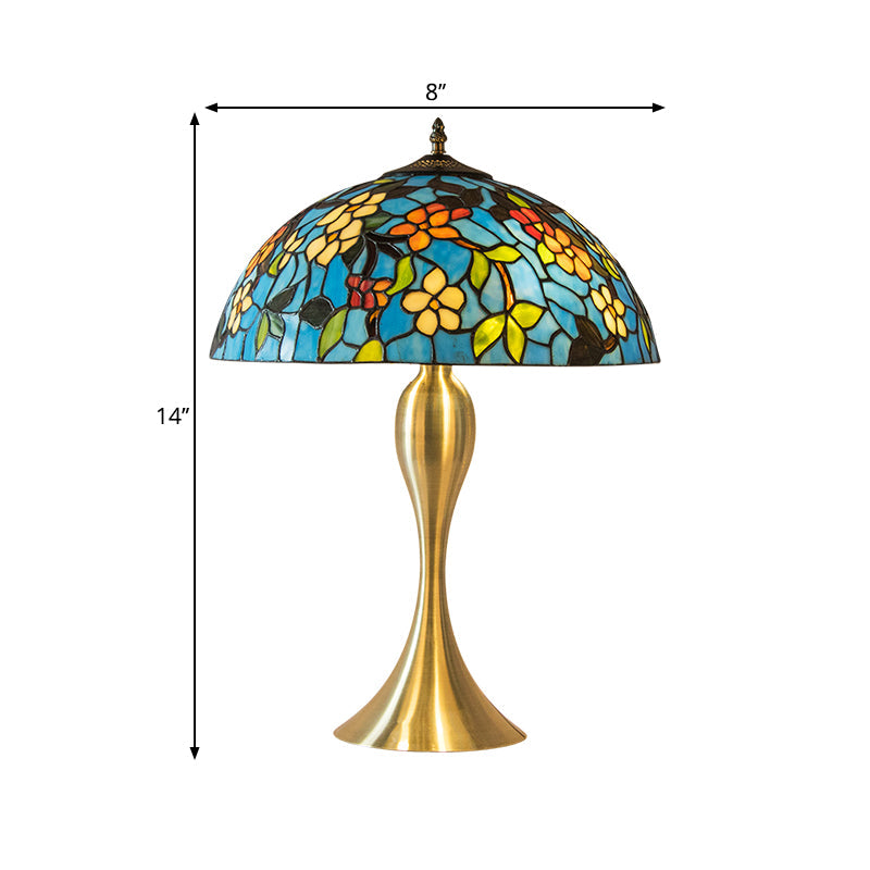 Lucie - Blue Flower Stained Glass Dome Nightstand Lamp – Mediterranean Style