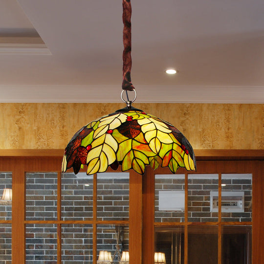 Tiffany Style 3-Head Yellow Chandelier With Handcrafted Art Glass And Jewel Deco - Elegant Drop Lamp