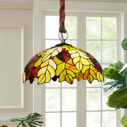 Tiffany Style Yellow Chandelier Light: Handcrafted Art Glass Drop Lamp with Jewel Deco - 3-Head Design