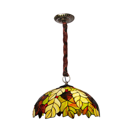 Tiffany Style Yellow Chandelier Light: Handcrafted Art Glass Drop Lamp with Jewel Deco - 3-Head Design