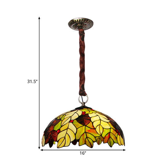 Tiffany Style Yellow Chandelier Light: Handcrafted Art Glass Drop Lamp with Jewel Deco - 3-Head Design