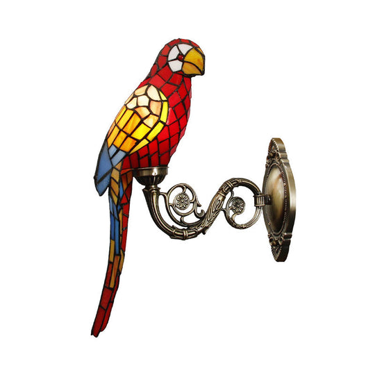 Handcrafted Stained Glass Parrot Wall Mount Lamp - Classic 1 Light Feature With White/Red/Yellow