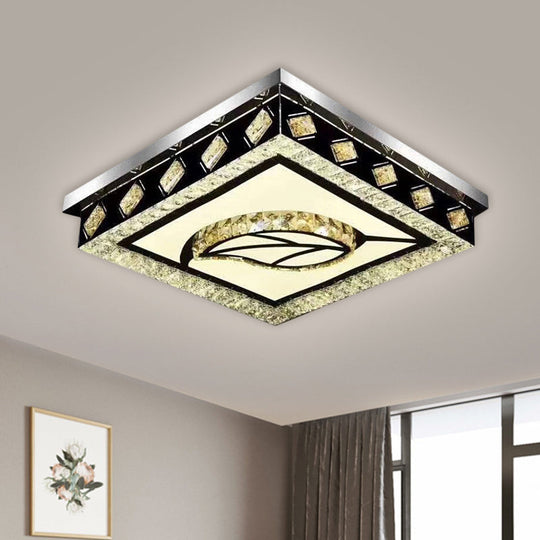 Modern Crystal Flush Mount LED Ceiling Light with Nickel Finish and Leaf/Cubic Pattern