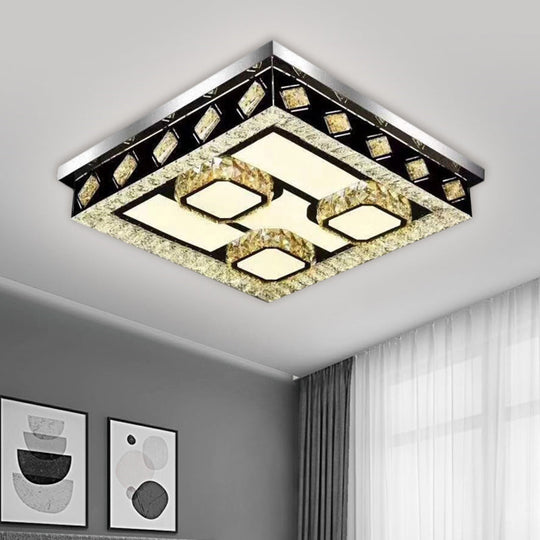 Modern Crystal Flush Mount LED Ceiling Light with Nickel Finish and Leaf/Cubic Pattern