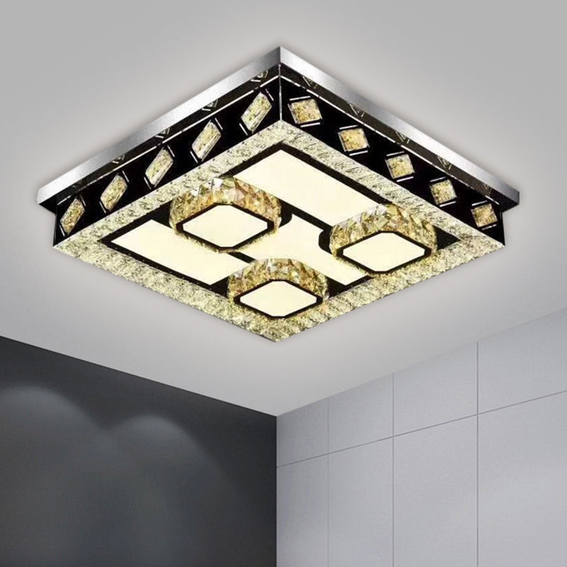 Modern Crystal Flush Mount LED Ceiling Light with Nickel Finish and Leaf/Cubic Pattern