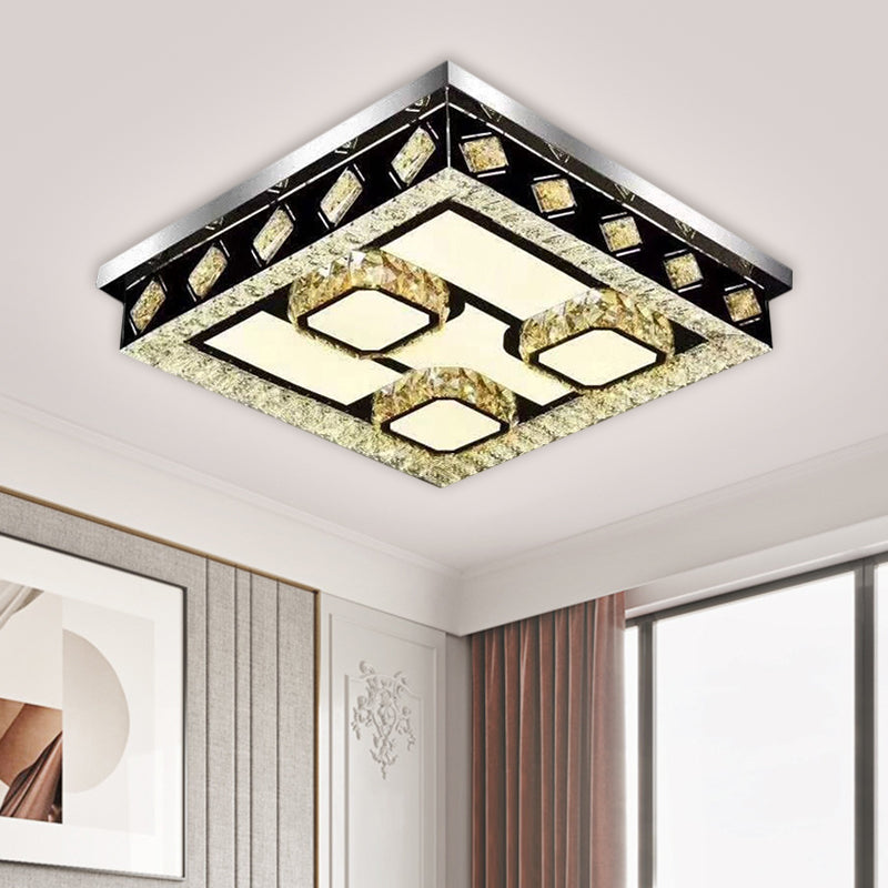 Modern Crystal Flush Mount LED Ceiling Light with Nickel Finish and Leaf/Cubic Pattern