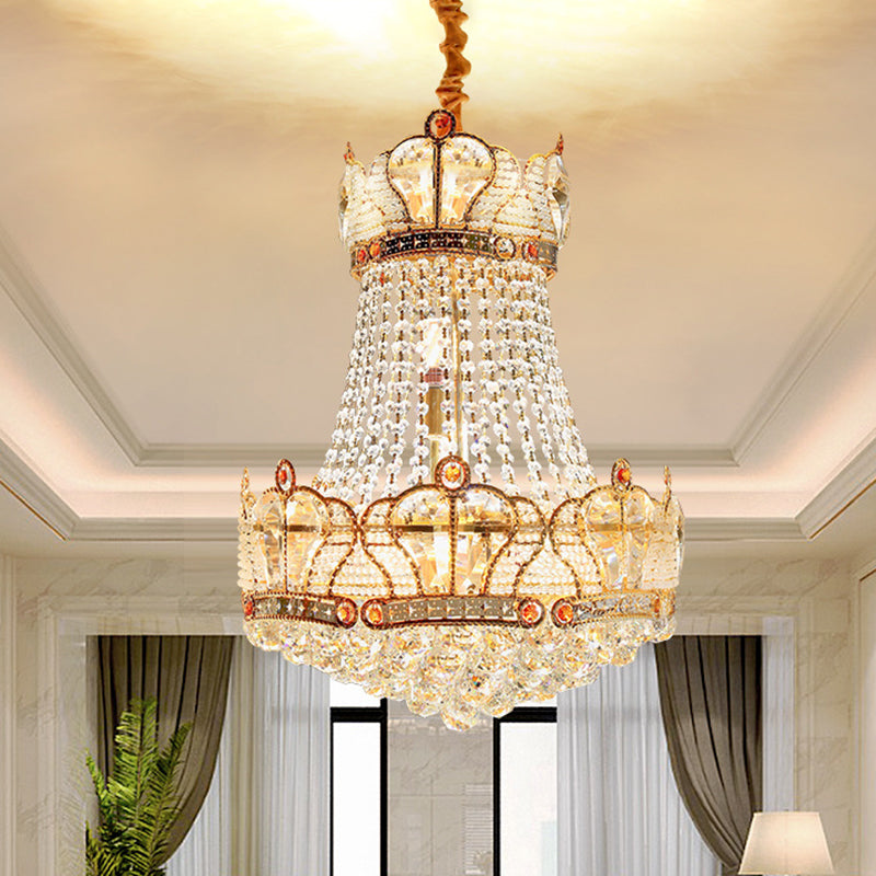 Modern Gold Crystal Strand Chandelier - 8 Light Pendant Lamp For Living Room