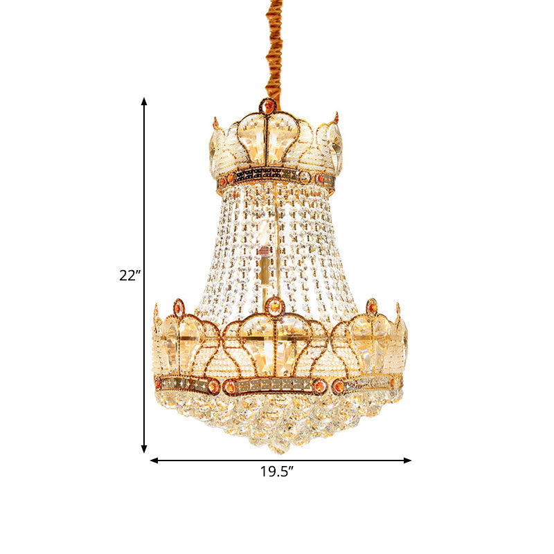 Modern Gold Crystal Strand Chandelier - 8 Light Pendant Lamp For Living Room