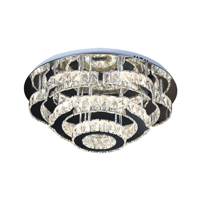 Modern Crystal 3-Layer Led Semi-Flush Ceiling Light With Remote Stepless Dimming