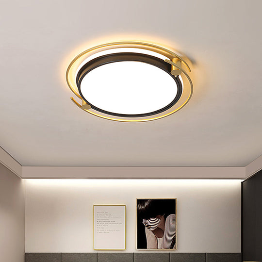 Modern Rounded/Square Flush Mount Ceiling Light: Acrylic Led Lamp In Black-Gold