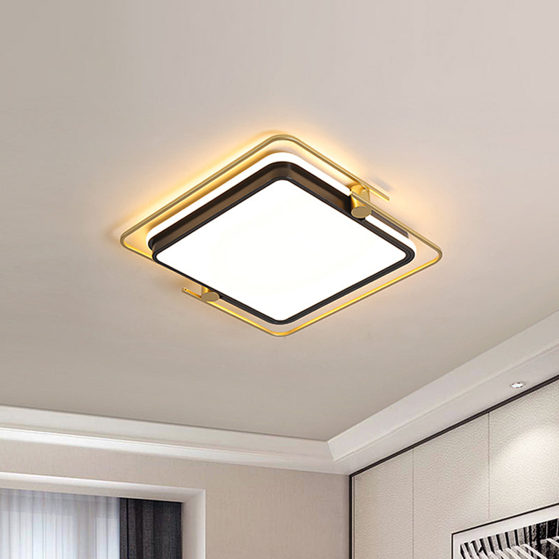 Modern Rounded/Square Flush Mount Ceiling Light: Acrylic Led Lamp In Black-Gold